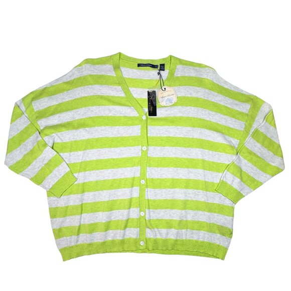 NWT Agave Denim Striped Cardigan Sz L Supima Cotton Green Oversized Boxy Preppy - Picture 3 of 11